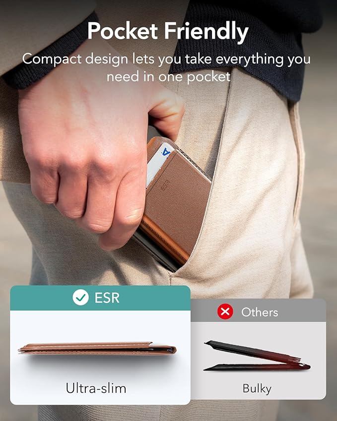 ESR for MagSafe Wallet with Stand, RFID Blocking, MagSafe Ring Included, 5 Cards Holder for Phone Case, Slim Magnetic Wallet for iPhone 17e/17/16/15/14/13/12 (Not for mini), Selected Samsung, Brown
