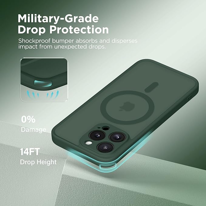 CAPRARO CAPRRO Magnetic for iPhone 13 Pro Max Case, [Compatible with MagSafe] [Full Camera Protection] Shockproof Protective Slim Translucent Matte Phone Case for iPhone 13 Pro Max 6.7'', Deep Green