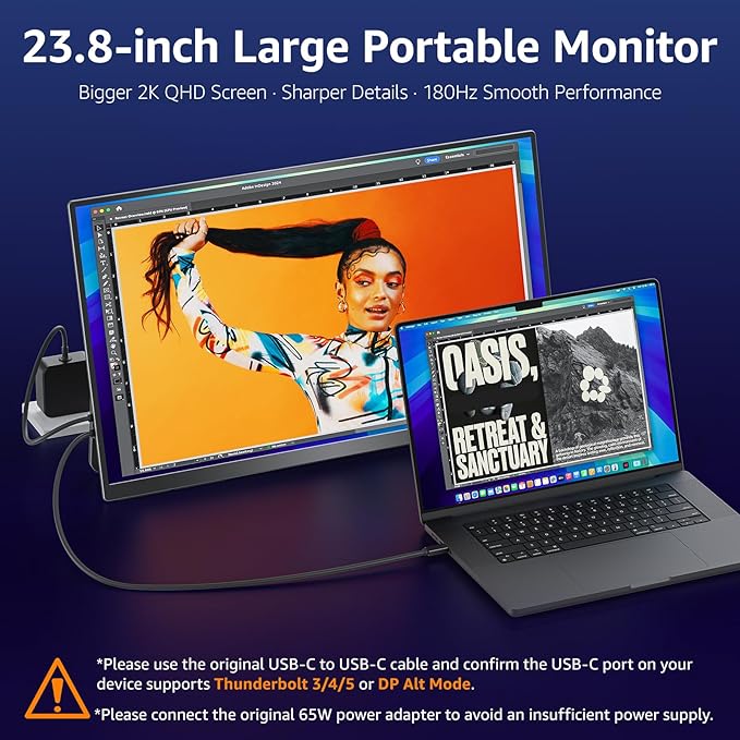 VisionOwl Portable Monitor for Laptop, IPS USB-C HDMI Travel Second Monitor for MacBook Pro Air, PC, PS5, Xbox, Portable Second Screen, Built-in Kickstand, Speakers, VESA Mountable, 23.8 Inch