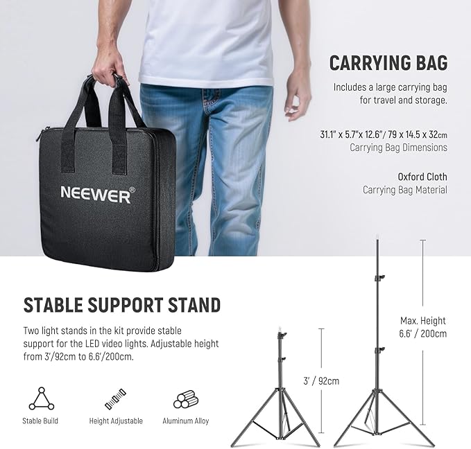 NEEWER Upgraded RGB LED Studio Video Light with Tripod Stand, App Control 50W 7000Lx CRI97+ 3200-5600K Dimmable Panel Key Lighting Kit for Game Streaming YouTube Recording Photography, RGB660 PRO II