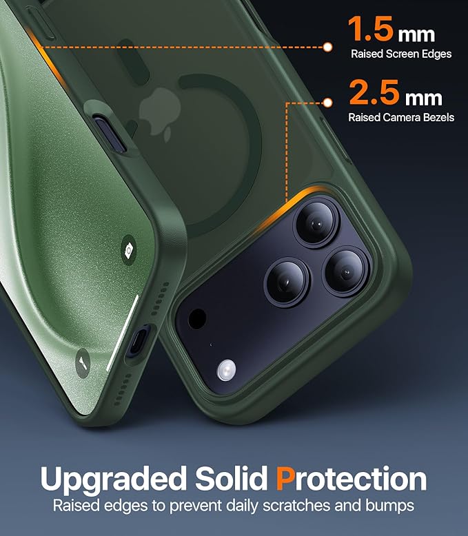 Magnetic for iPhone 17 Pro Case,[Anti-Slip][Compatible with MagSafe][Military Grade Drop Protection] Shockproof Protective Translucent Matte Phone Case for iPhone 17 Pro Case,Forest Green