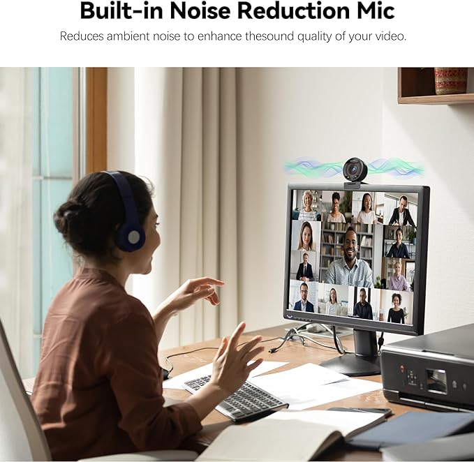 2K Webcam for pc with AI,Web Camera/8X Digital Zoom Computer Camera with USB 3.0/HDR/Dual Noise-Cancelling Mics，Zoom/Teams/Skype/Facetime/Meeting