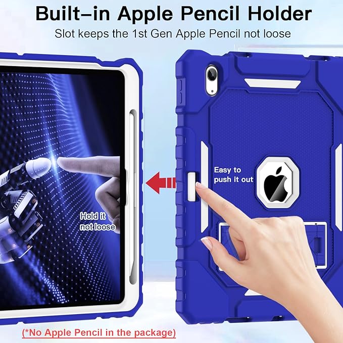 ZoneFoker Case for iPad (A16) 11th/10th Generation 11/10.9 inch 2025/2022, Heavy Duty Military Grade Shockproof Rugged Cover with Pencil Holder/Stand for i Pad 11th / 10 th Gen (Deep Blue)