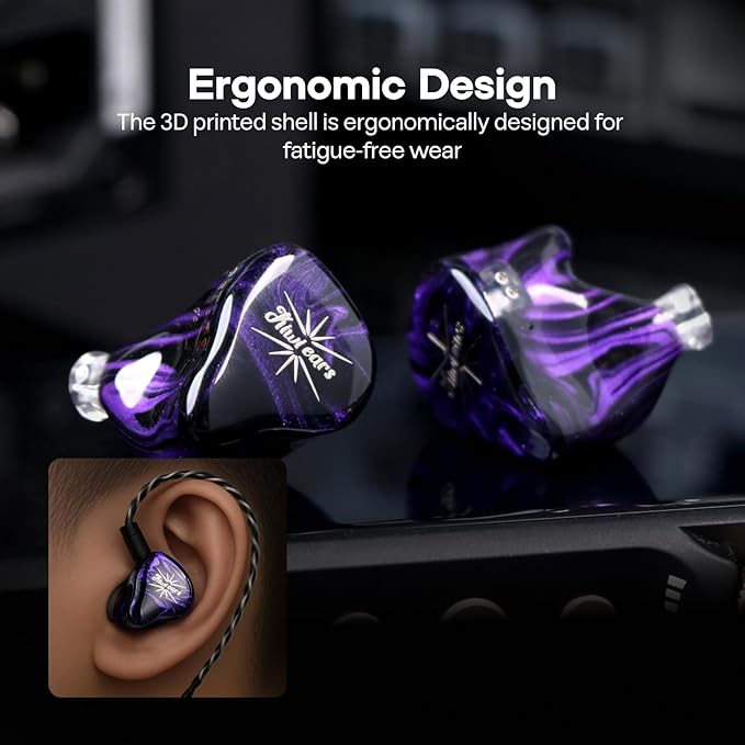 Linsoul Kiwi Ears Quartet 2DD+2BA Hybrid In-Ear Monitor, HiFi Earphones with Hand-crafted Resin Shell, Detachable OFC Silver-plated IEM Cable for Audiophile Musician DJ Studio Gaming (Purple, Quartet)