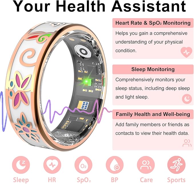 Enamel Craft Smart Ring for Women & Men, No Subscription Fitness Tracker with Heart Rate, Sleep Tracking, SpO2 – IP68 for iOS & Android (Enamel Color, 11#)