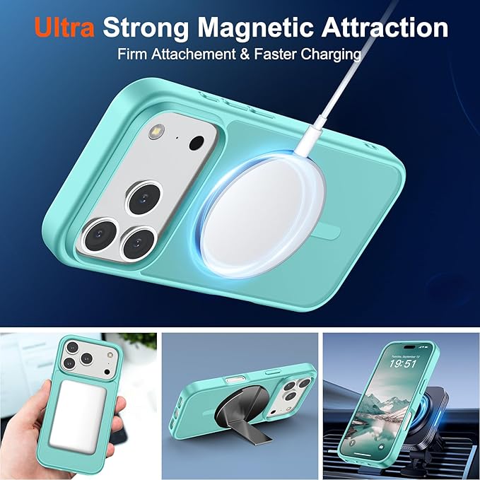 SUPFINE Magnetic for iPhone 17 Pro Case (Compatible with MagSafe)(Military Grade Drop Protection) Translucent Matte Shockproof with Anti-Fingerprint Phone Cover,Blue Green