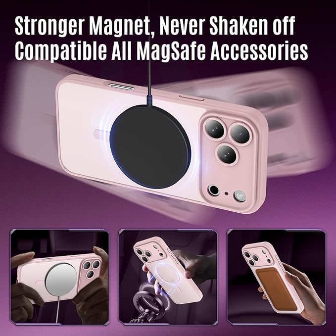 Symcele Designed for iPhone 17 Pro Max Case, Compatible with MagSafe, [Camera Protection] [15FT Military Drop Protection] Shockproof Translucent Matte Anti-Slip Phone Case, 6.9", 6.9", Pink
