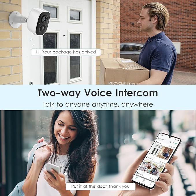 GMK Solar Security Cameras Wireless Outdoor, with Solar Panel 2K Color Night Vision Motion Detection 2-Way Talk Battery Powered WiFi Home Indoor Camera IP65 Weatherproof Cloud/SD Storage 2-Pack