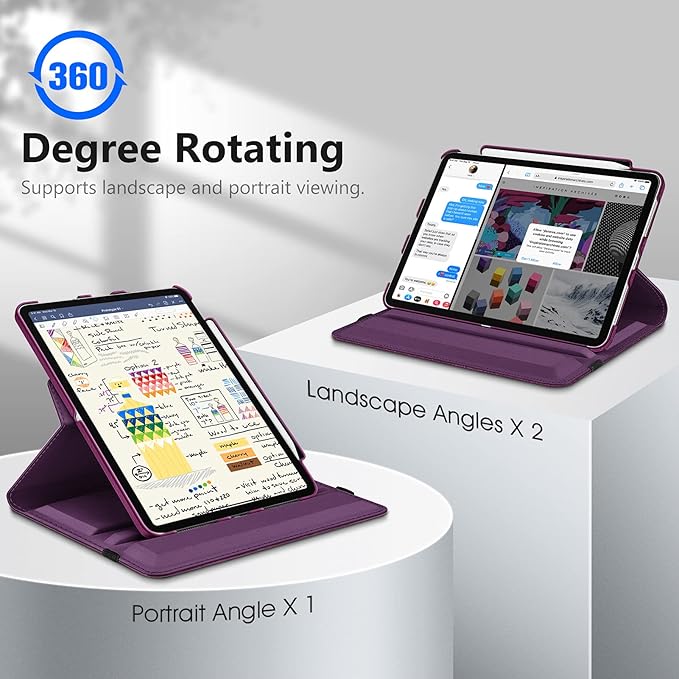 Fintie Rotating Case for iPad Pro 11-inch (4th / 3rd Generation) 2022/2021-360 Degree Swiveling Stand Cover w/Pencil Holder, Auto Sleep/Wake, Also Fit iPad Pro 11" 2nd/1st Gen, Purple
