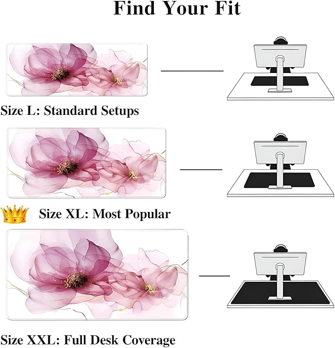 Pink Alcohol Ink Desk Mat (31.5 x 11.8 Inch), Large Abstract Floral Mouse Pad with Gold Accents, Elegant Magenta Fluid Art Design, Non-Slip Laptop Base, Modern Office Decor