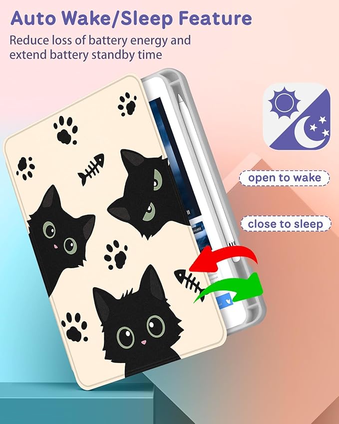 Uppuppy for iPad mini 4 Case for iPad mini 5th Generation Case - 360 Rotating Stand Folio Smart Cover with Pencil Holder for Women Girls, Black Cats for Apple Tablet Mini 7.9 inch 2019/2015