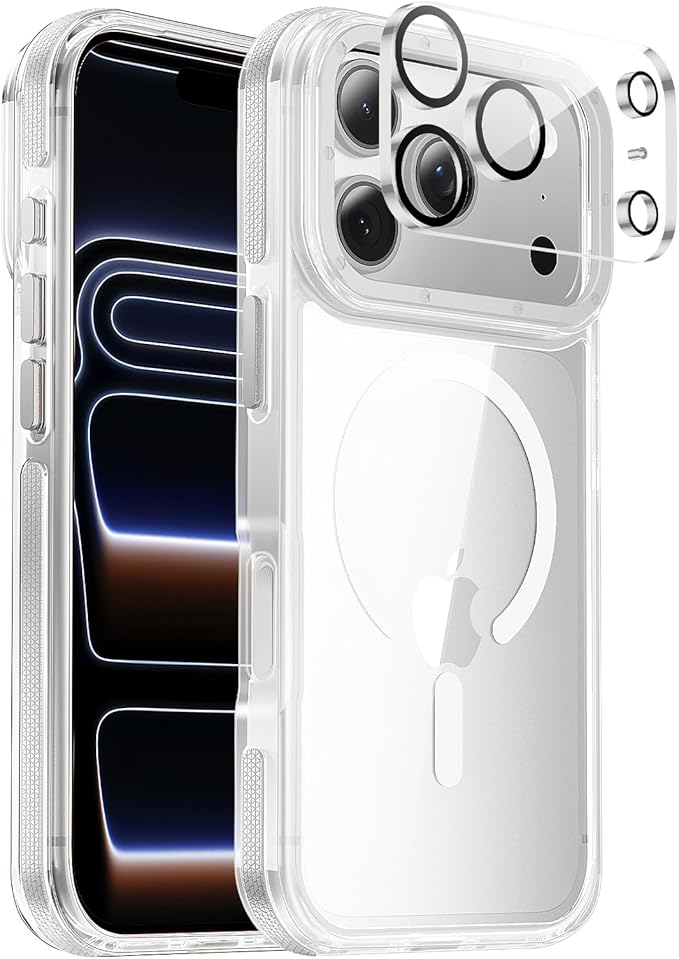 Strong Magnetic for iPhone 17 Pro Max case [10Ft Military-Grade Protection] Compatible with fit MagSafe Shockproof Slim Thin Cover case for iPhone 17 Pro Max 6.9 inch, Clear Gray