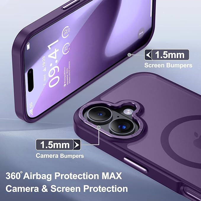 Newfuture Magnetic for iPhone 17 Case [Compatible with Magsafe] [Military Grade Drop Protection] Translucent Matte Anti-Scratch Shockproof Protective Phone Cover 6.3 Inch, Deep Purple