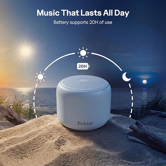 Bobtot Portable Bluetooth Speakers with Strap Easy to Carry, Wireless IPX5 Waterproof Mini Speaker with Loud Stereo Sound, 20 Hours Playtime, Rechargeable Battery, Built-in Microphone, Blue