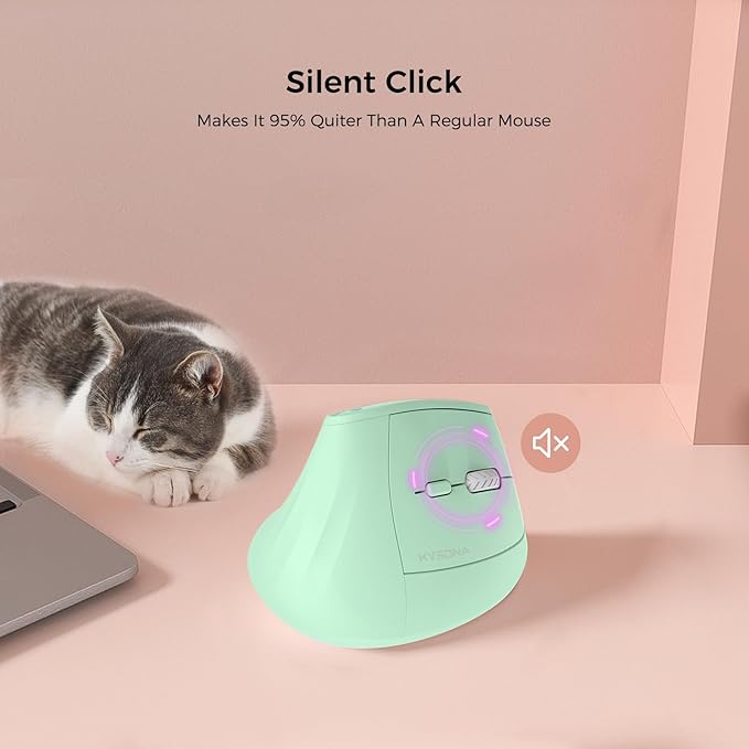 KYSONA 57° Ergonomic Wireless Tower Mouse, Vertical Quiet Ergo Mouse, Bluetooth(BT5.0,BT3.0)&2.4G, (800/1200/2400/2400/4000), 5 Buttons for Windows, macOS, iPadOS, Laptop, PC (Green)