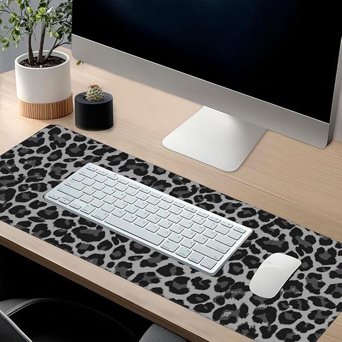 Leopard Skin Pattern Mouse Pads XXL Extended Mousepad with Stitched Edges Non-Slip Rubber Base Computer Keyboard Pad Desk Mat for Home Office Desk Decor, 35.4" X 15.7"
