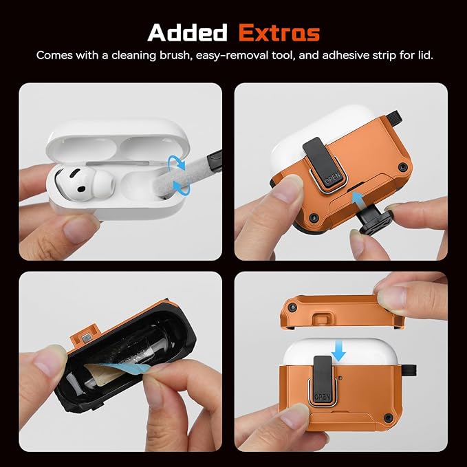 Inesore Compatible with AirPods Pro 3 Generation Case,Secure Lock & Phone Stand Design,Compatible with MagSafe,Automatic Snap Switch Secure Cover for New AirPods Pro 3rd (2025)-Orange