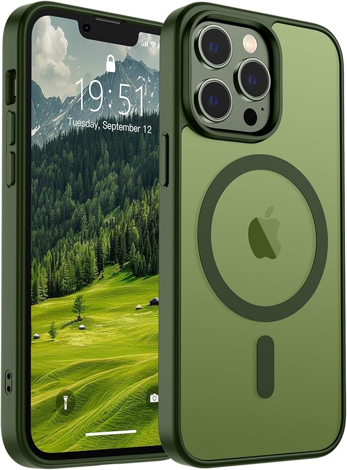 SUPFINE Magnetic for iPhone 13 Pro Case (Compatible with MagSafe) (Military Grade Drop Protection) Slim Translucent Matte Shockproof with Anti-Fingerprint Phone Case,Cangling Green