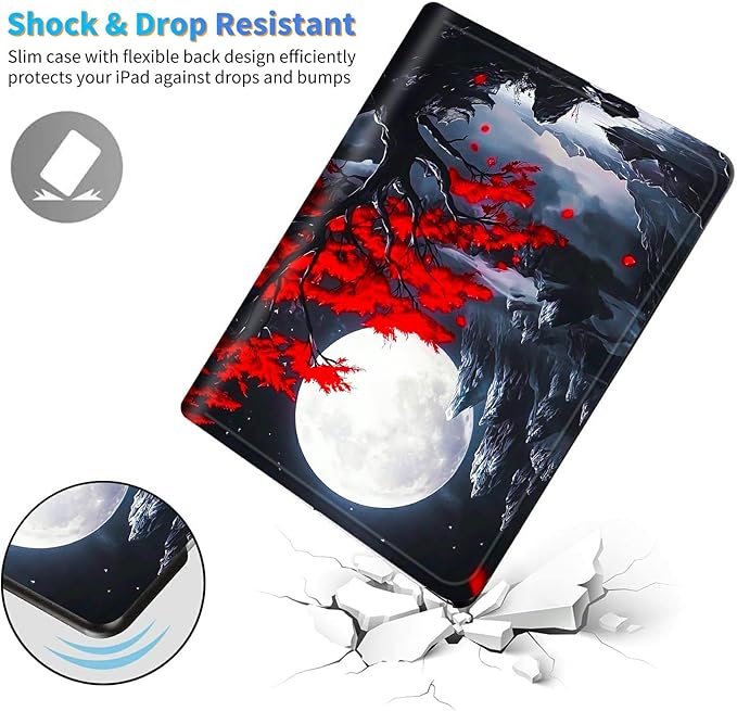 for 6.8" Kindle Paperwhite (11th Generation 2021) and Kindle Paperwhite Signature Edition Case, Slim Kickstand Stand Leather Smart Cover with Auto Wake/Sleep, Red Leaf Moon