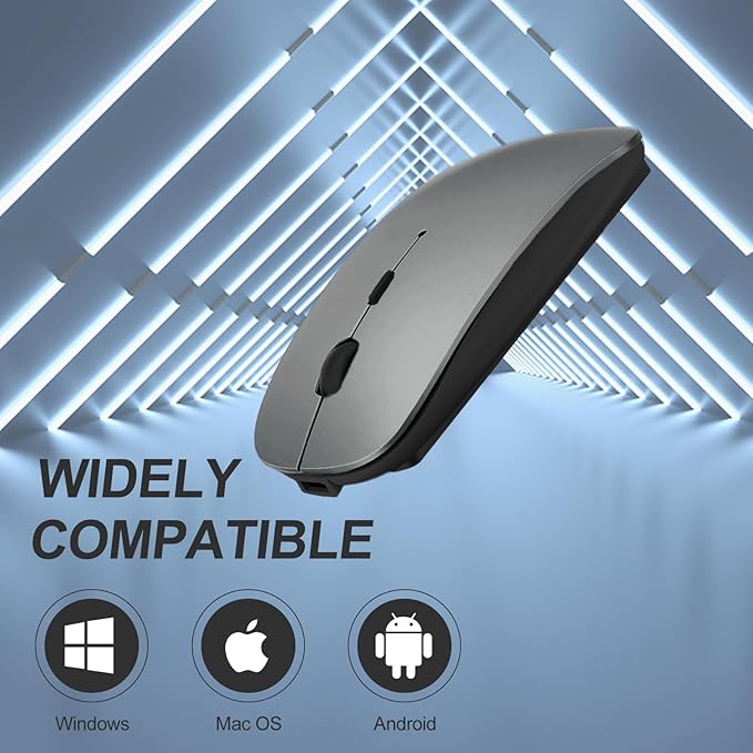 KLO Rechargeable Bluetooth 5.2/3.0/Type-C/USB-2.4G Mouse for MacBook/MacBook air/Pro/iPad, Wireless Mouse for Laptop/Notebook/pc/iPad/Chromebook (Grey)