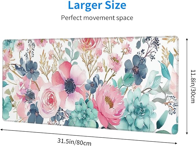 Flower Mouse Pad Extended Large Gaming Mouse Pad XL Stitched Edges for Gamer Home Office 31.5 X 11.8 Inch