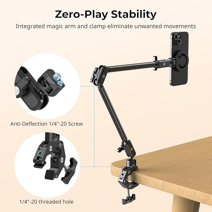 SMALLRIG Desktop Clamp Magic Arm Kit for MagSafe for iPhone, 55cm / 21.6" Two-Stage Adjustable Flexible Arm with Secure Grip for Smartphone, Webcam, Action Cameras - 5626