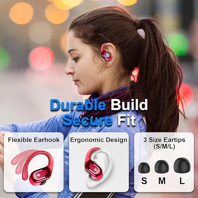 Wireless Earbuds Sport, Bluetooth 5.4 Headphones 2025 Bluetooth Earbuds with 75Hrs Stereo, 4 ENC Mic, Over-Ear Buds with Earhooks Noise Canceling Earphones , IP7 Waterproof Headset for Workout/Running