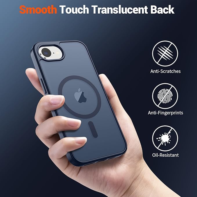 SUPFINE Magnetic for iPhone 17e Case/iPhone 16e Case (Compatible with MagSafe) (Military Grade Drop Protection) Translucent Matte Shockproof Phone Cover,Dark Blue