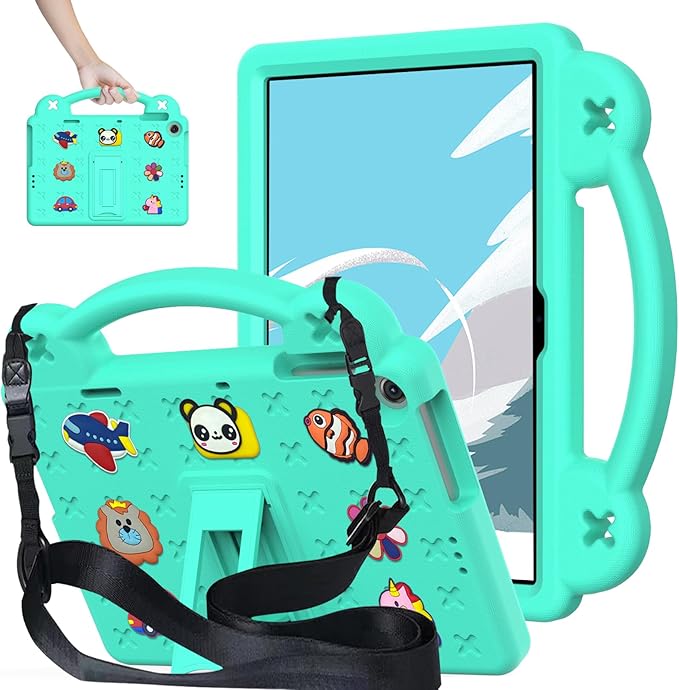 AKABEILA Compatible with Lenovo Tab M10(3rd Gen) 10.1(2022)/Huawei MatePad T 10s 10.1/MatePad T 10 9.7/MatePad SE 10.1(2022)/Honor Pad X8/Pad X8 Lite Tablet Case, Strap for Girl Kid Gift - Mint Green
