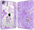 Tuiklol for iPad Pro 11 Inch 4th / 3rd / 2nd / 1st Gen (2022 2021 2020 2018) Case -Built-in Pencil Holder Shockproof Cover Clear Transparent Back Shell with Auto Wake/Sleep, Bow & Rose Purple