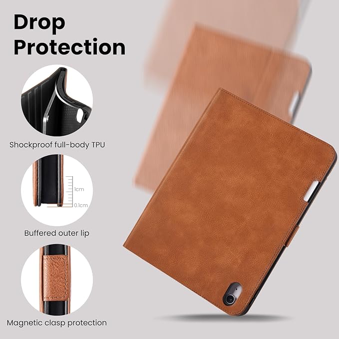 Handmade Case for iPad Air 13 Inch M4/M3/M2 (2026/2025/2024) with Pencil Holder Pocket,Magnetic Closure,Multi Angles Stand,Typing Angle,Folio Protective Cover,Auto Sleep/Wake,Brown