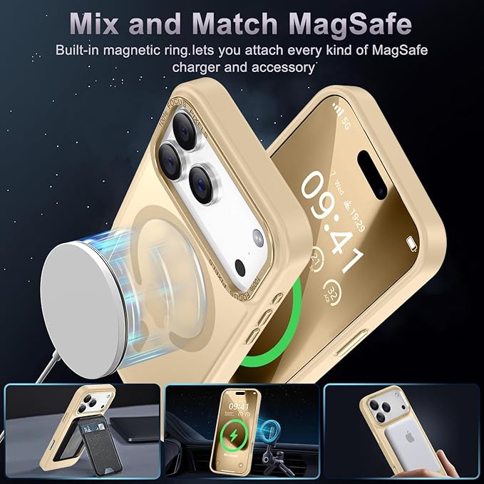Newfuture Magnetic for iPhone 17 Pro Case [Compatible with Magsafe] [Military Grade Drop Protection] Translucent Matte Anti-Scratch Shockproof Protective Phone Cover 6.3 Inch, Creamy Yellow
