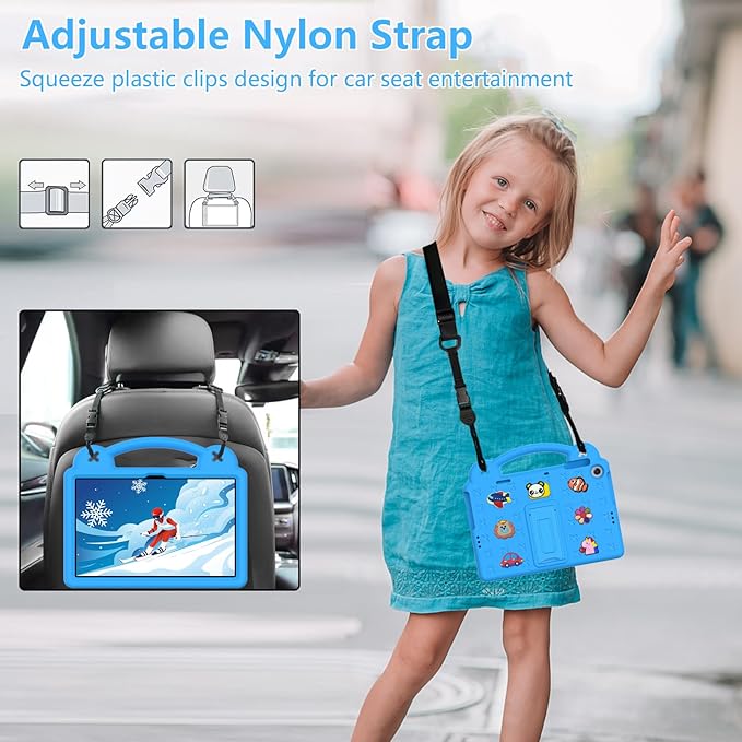 AKABEILA Compatible with Amazon Fire HD 8/HD 8 Plus (2020/2022)/Fire HD 8 2024 Tablet Case, Kids Friendly Universal Lightweight Shockproof Protective Case with Shoulder Strap & Stand Handle Sky Blue