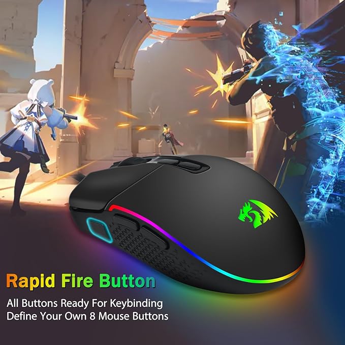 Redragon M719 Antonium RGB Gaming Mouse, 10,000 DPI Optical Wired Gamer Mice with 8 Programmable Buttons & 8 Backlit Modes, Software Supports DIY Keybinds Rapid Fire Button