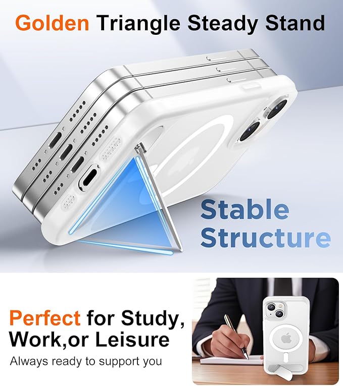 Magnetic Compatible with iPhone 15 Plus Case & iPhone 14 Plus Case, [Built-in Invisible Kickstand][Compatible with MagSafe][Military Grade Shockproof] Slim Translucent Matte Phone Case 6.7"