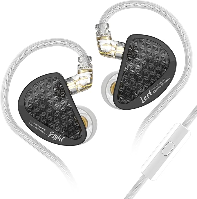 Linsoul KZ AS16 Pro Wired Earbuds, 16BA Balanced Armature Drivers Earphones HiFi Bass in Ear Monitor Earphones with Detachable 0.75mm 2 pin Cable (Black, with Mic)