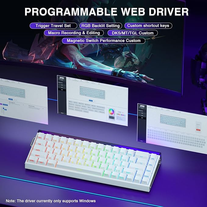 AULA Hero 68 HE 60% Gaming Keyboard Wired, Hall Effect Magnetic Switch Keyboard with Adjustable Actuation, Fast Trigger Mode, 8K Hz Polling Rate, 0.125ms Latency,Side Printed PBT Keycaps, RGB Backlit