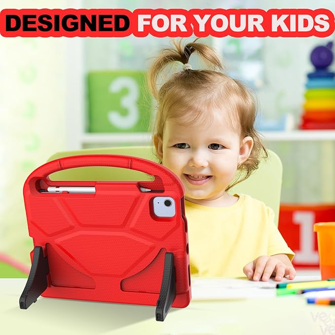 YIHE Kids Case for iPad A16 11th Generation (11" 2025) & 10th Gen (10.9" 2022) | Shockproof Tablet Cover with Built-in Screen Protector & Pencil Holder for iPad 10.9/11 Inch, Red Black