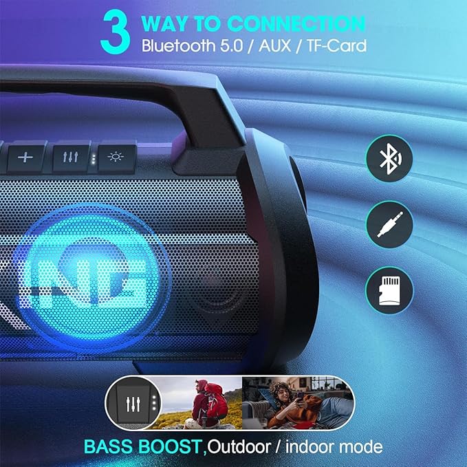W-KING Portable Speakers Bluetooth Wireless, 120W Max Loudest Bluetooth Speaker, IPX6 Waterproof Outdoor Speaker with 70W Deep Bass/2*Subwoofer/DSP/EQ/42H/LED/MAC-in/TF/2 Pairing, Large Party Boombox
