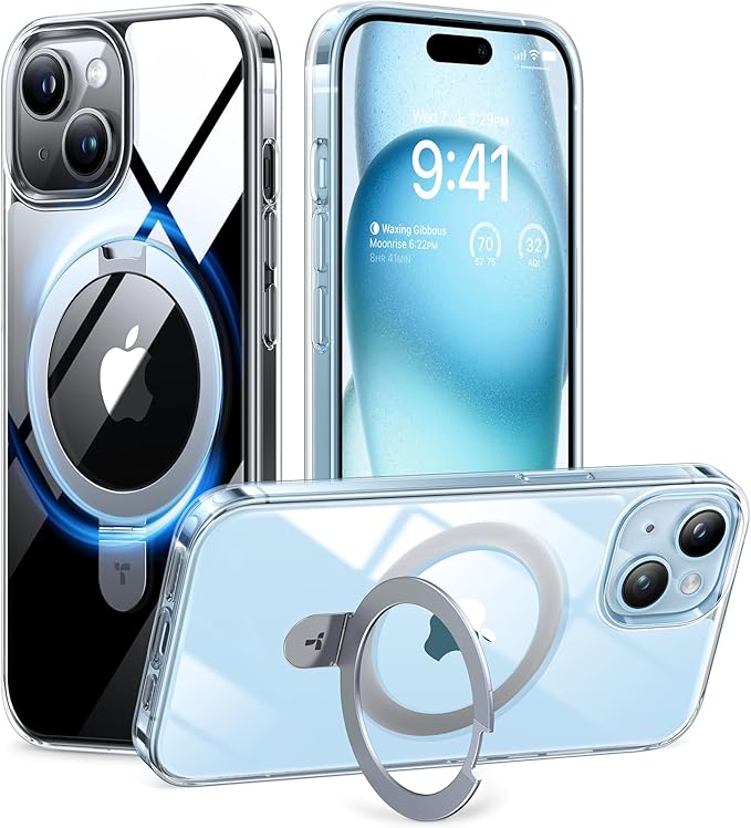 TORRAS Magnetic Kickstand for iPhone 17e,15, 14, 13, & 16e Case [Fit for MagSafe][Sturdy & Versatile Stand] Military-Grade Shockproof Transparent Slim Protective Anti-Fingerprint Anti-Scratch, Clear