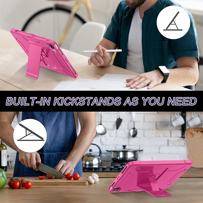 Soke Case for iPad Pro 11 Inch 2022/2021/2020/2018/iPad Air 5th/4th Generation,Built-in Screen Protector - Support 2nd Apple Pencil Charging - Heavy Duty Rugged Protective Kickstand Case - Hot Pink