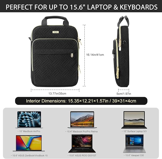 MoKo 15-inch Puffer Laptop Sleeve Bag for MacBook Air 15" / Pro 14" M5/M4/M3/M2 2026-2023, Galaxy Tab S10 FE Ultra 14.8" 2025, Puffy Laptop Carrying Case with Handle & Shoulder Strap, Black