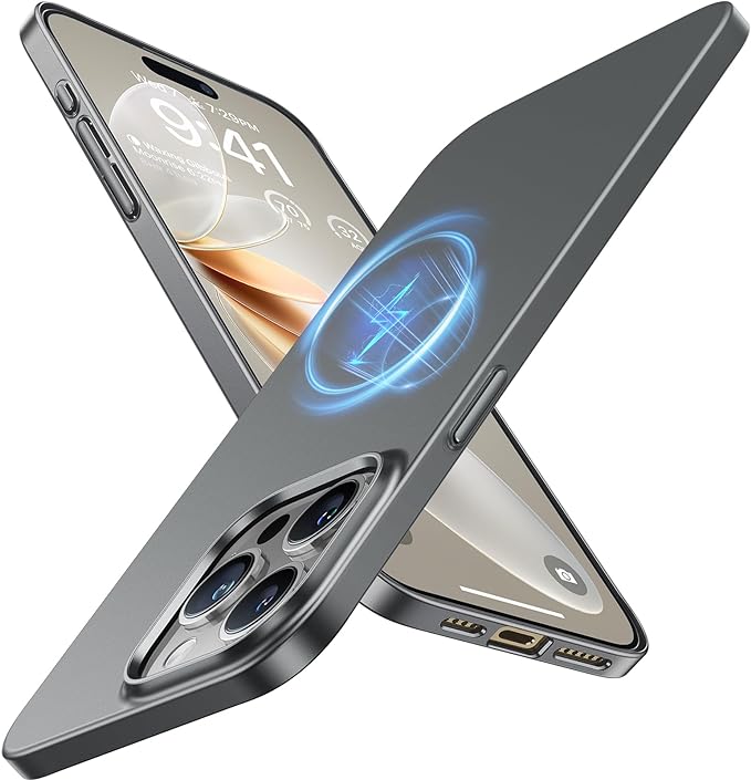 TORRAS Magnetic Slim-Fit for iPhone 15 Pro Max Case, Ultra-Thin 15 ProMax Phone Case Compatible with MagSafe, Lightweight Anti-Scratch Matte Hard iPhone 15 ProMax Case 6.7 inch OriginFit, Grey