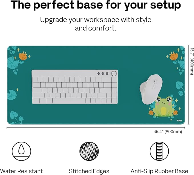 Pixio Mouse Pads - 36 x 16 inch XXL Lilly Frogs Green Multifunctional Large Desk Mats for Gaming, Office, Desktop Anti-Slip Waterproof Washable Computer Mouse Mat