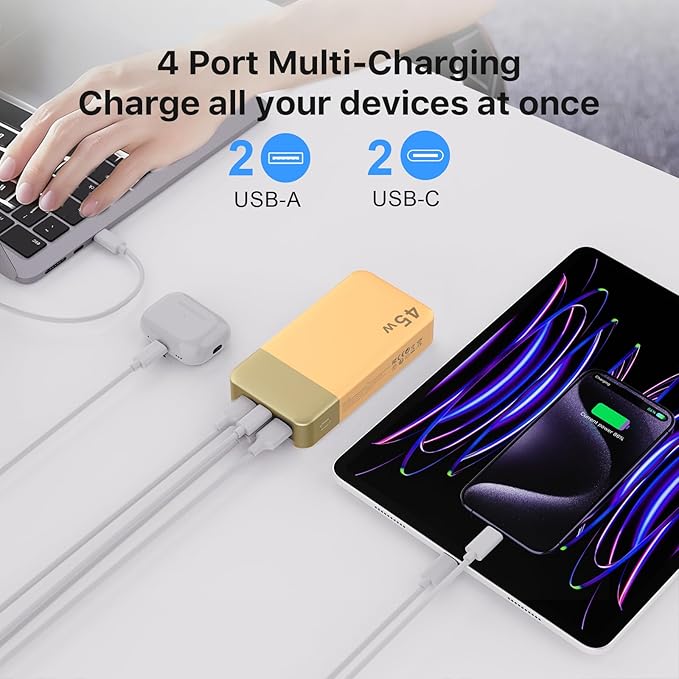 NOBIS Portable Charger,20000mAh Power Bank, 45W Fast Charging，Battery Pack with 2 USB-C (in/Out) & 2 USB-A, Digital Display & Small Current Mode, Compatible with Phone 17 S25 Tablet