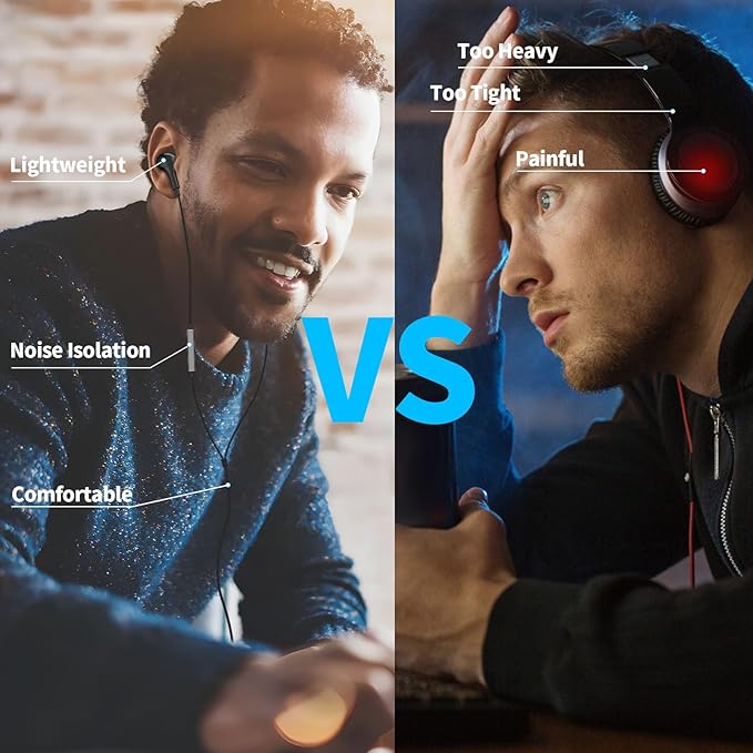 USB Headphones with Microphone for Laptop, 7.5ft Magnetic Wired Earbuds Noise Isolation in-Ear Earphones with Mute Volume Control Stereo Bass for PC Desktop Dell HP Acer Laptop Meetings/Music,School