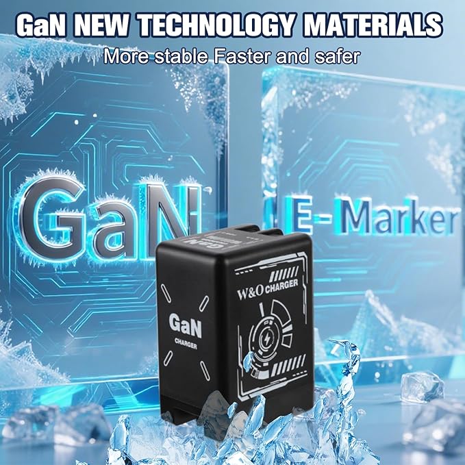 W&O 2-in-1 GaN Compatible with Fast Charger, GaN Charger Fast Charging, Retractable Phone Chargers Wall Plug with Lightning and Type-C Cables, Foldable Chargers for iPhone&Most Android