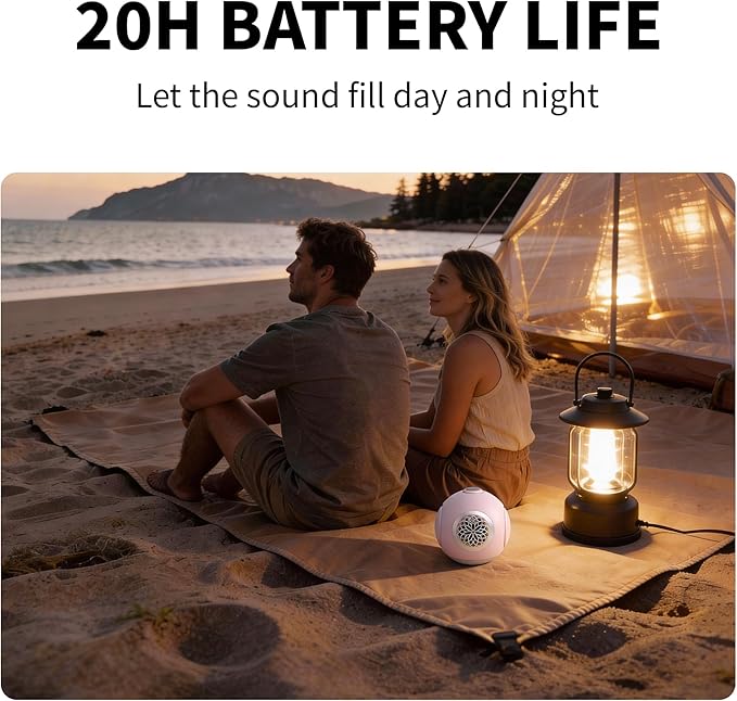 UB+ dBMiNi Waterproof Portable Bluetooth Speaker, 40W Peak Dual Subwoofers Deep Bass Wireless Speaker for Outdoor/Garage/Home/Office, IPX5 Rugged Travel Speaker (Petal Pink)