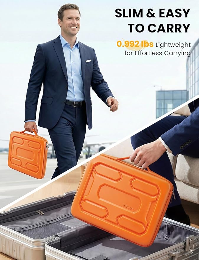 DOMISO Laptop Hard Case 15-16 inch Waterproof Shockproof Hard Shell Laptop Sleeve with Handle & Storage Pocket, Compatible with MacBook, HP, Dell, Orange