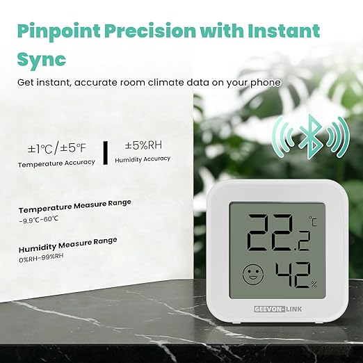 2PC Bluetooth Thermometer Hygrometer, Indoor Temperature Humidity Sensor with Electronic Ink Display, App Notification Alert, Free Data Storage Export, Digital Remote Monitor for Bedroom